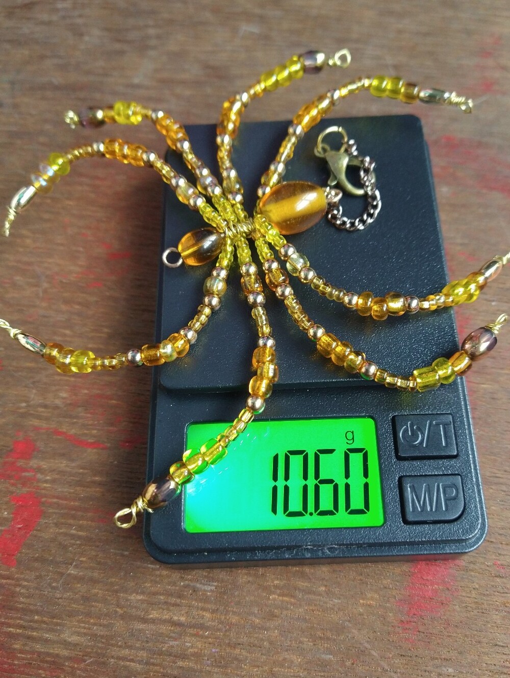 Hand Crafted Honey Drop Beaded Spider • Yellow, Amber, & Gold Accented - Picture 4 of 13